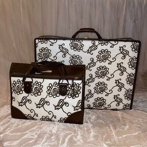 VINTAGE HARTMANN LUGGAGE SUITCASE & SHOULDER CARRY‎ ON BAG FLORAL EMBROIDERED